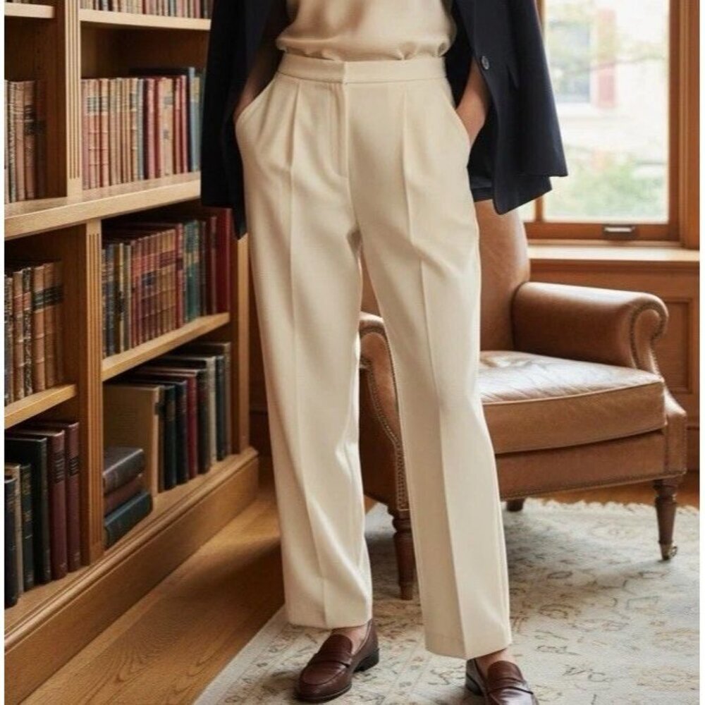 VTG Jones New York Sz 14 Ivory Cream Pleated Lined Trouser Dress Pants Old Money